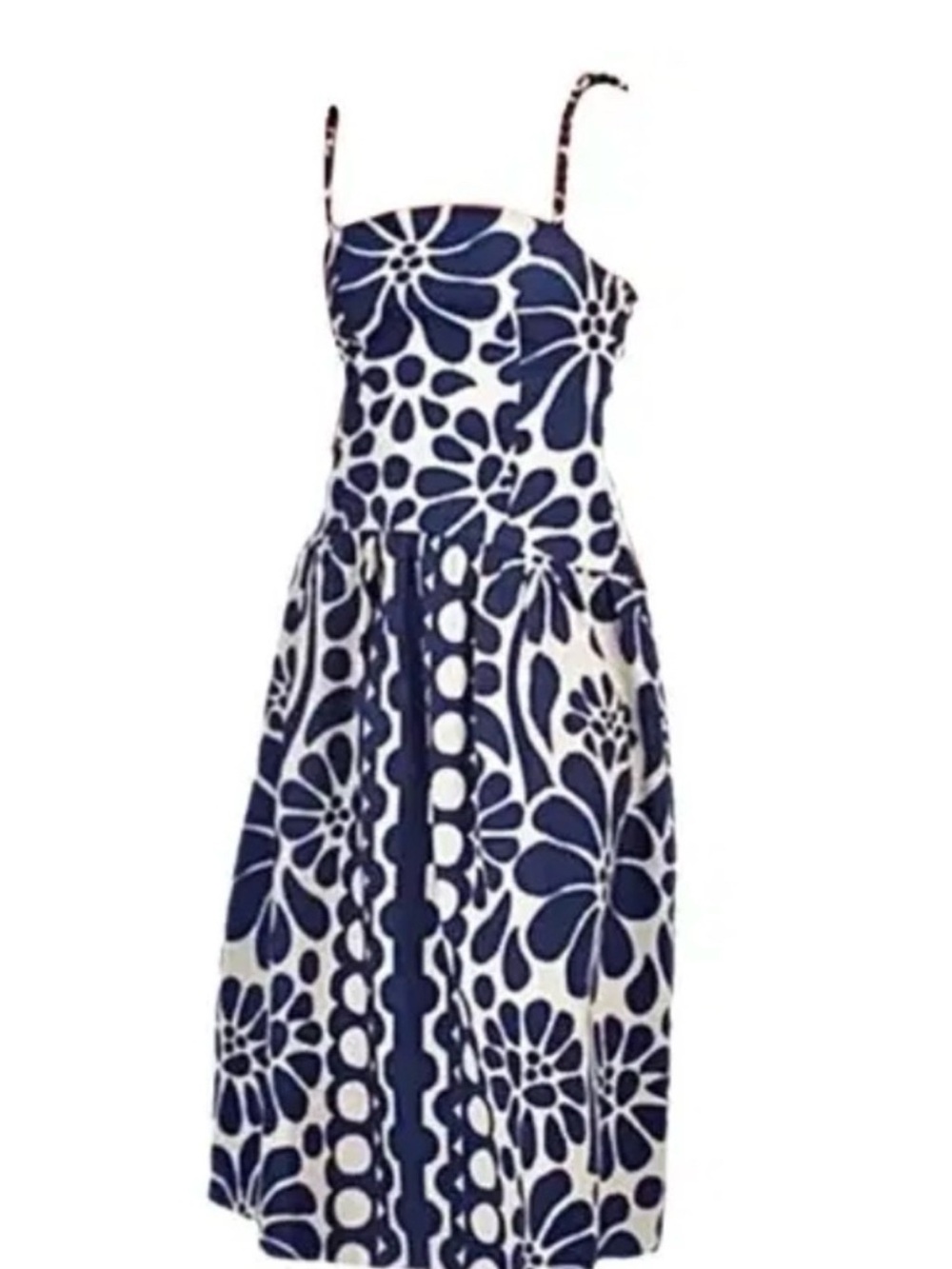 Christian Lacroix Navy and White Floral Midi Dress